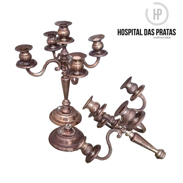 2 candelabros prata antes da restauração