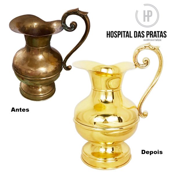 Jarra dourada antes e depois da restauração