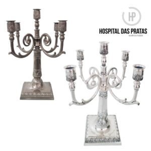 Candelabro restaurado antes e depois da restauração