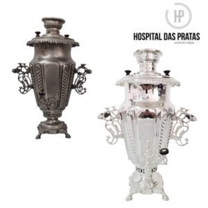 Samovar antes e depois da restauração