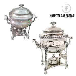 Samovar níquel antes e depois da restauração