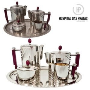 Jogo de chá níquel restauro antes e depois da restauração