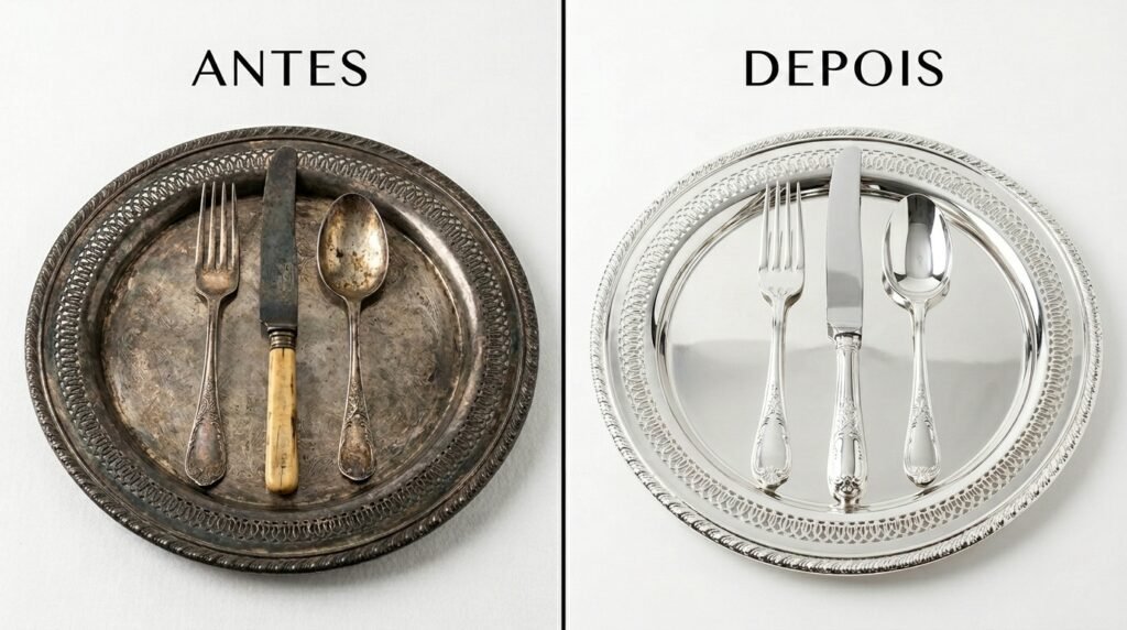 Antes e depois de talher bandeja